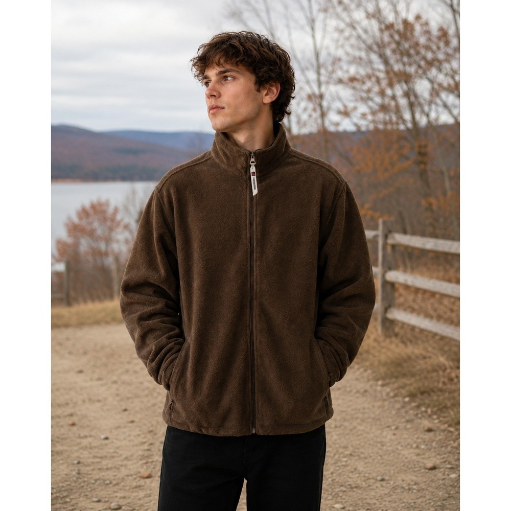 Woolrich Fleece Jacket Mens M Brown‎ Full Zip Outdoor Hiking Sweater Fleece